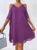 Women's V Neck Puff Sleeve Sequin Dress, Fashion Party Gown, Casual Life & Gathering Wear, Elegant Evening_ecoleips.com