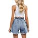 Women's Clothing Summer New Washed Elastic Waist Denim Flower Bud Shorts Trend_ecoleips.com