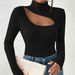 2025 Hollow Out Women's Turtleneck Long Sleeve Slim Fit T-Shirt With Fleece Finish Sexy Base Shirt_ecoleips.com