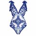 French Retro Printed One-Piece Swimsuit With Tulle Skirt - Sexy Beach Dress For Hot Spring & Vacation (Dark Blue, Light Blue, Purple, Green)_ecoleips.com