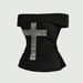 Retro Backless Slimming Off-Shoulder Top Rhinestone Detail American Style Spring/Summer Fashion for Women_ecoleips.com