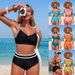 Women's Clothing High-Elasticity Bikini Set – Quick-Dry Nylon Blend (S-XL, Black/Teal/Orange)_ecoleips.com
