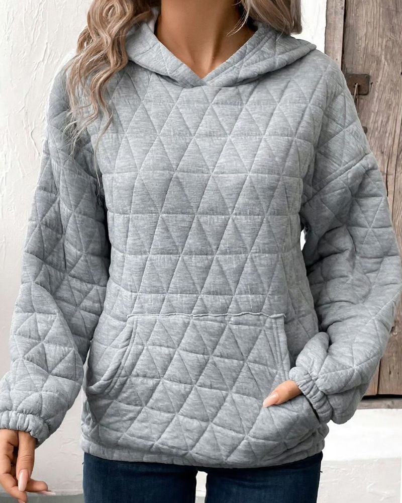Women's Clothing autumn new solid color women's hooded sweatshirt casual style pocket quilted long sleeved top_ecoleips.com
