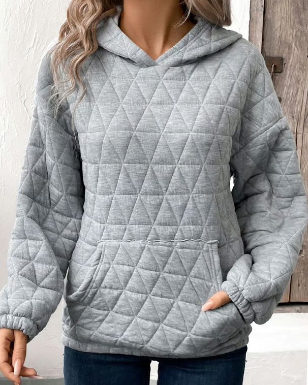 Women's Clothing autumn new solid color women's hooded sweatshirt casual style pocket quilted long sleeved top_ecoleips.com