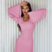 Fashion Loose U Neck Back Lace Up Long Sleeve Dress Wholesale Casual Elegant Womens Daily Wear Party Dress For All Seasons_ecoleips.com