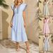Women's V-Neck Striped Maxi Dress Summer Boho Beach Dress Soft Polyester Flowy Comfortable Fit with Flutter Sleeves_ecoleips.com