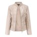 K New Leather Jacket With Feminine Temperament, European And American Plus Size Stand Up Collar PU Leather Jacket, Women's Leather Jacket_ecoleips.com