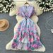 French Style Retro Lace Print Dress, Women's Hollow Out High Waisted A Line Long Skirt, Elegant And Classy._ecoleips.com