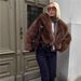 Women's Popular V-neck Faux Fur Coat, Short Eco-friendly Fox Leather Jacket, Retro Style Winter Pocket Coat, Street Fashion Style._ecoleips.com