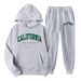 Women's Autumn And Winter Casual Fashion California Letter Pattern Printed Thick Fleece Warm Hooded Sweatshirt+sports Pants Set-691_ecoleips.com