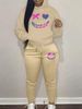 Women's Autumn And Winter Casual Fashion Smiling Face Pattern Printed Thick Velvet Warm Hooded Sweatshirt+sweatpants Set-686_ecoleips.com