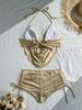 Women's Gold Foil Bikini Set – Sexy Halter Neck Swimwear With Padded Cups, Stretchy & Stylish_ecoleips.com