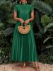Elegant Plus Size Dress, Women's Long Dress With Pleated Short Sleeves, Bridesmaid Dress, Loose Fit, Casual, Elegant Party Dress, Spring/Summer Attire_ecoleips.com