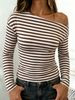 Women's Off-Shoulder Striped Slim Fit Top Y2K Hot Girl European American Style Autumn Collection_ecoleips.com