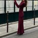 Women's Burgundy Elegant Round Neck Pleated Slim Fit Long Sleeve Bodycon Dress_ecoleips.com
