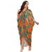 Floral Print Muslim Maxi Dress With Elegant V-Neck - Breathable Polyester Satin Fabric For Women (One Size, Long Sleeve, Asymmetrical Hem)_ecoleips.com