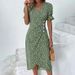 2024 Summer Comfortable Casual V-neck Print Puff Irregular Hem Short Sleeve Commuting Floral Dress_ecoleips.com