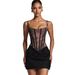 New Lace Trimmed Wrap Dress – Floral Strappy Bodycon Mini Dress (Black/Burgundy, S-XL)_ecoleips.com