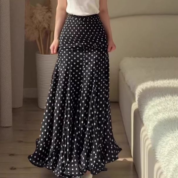 High Waisted Elegant Slimming Polka Dot Long Skirt Dress New Style For Women_ecoleips.com