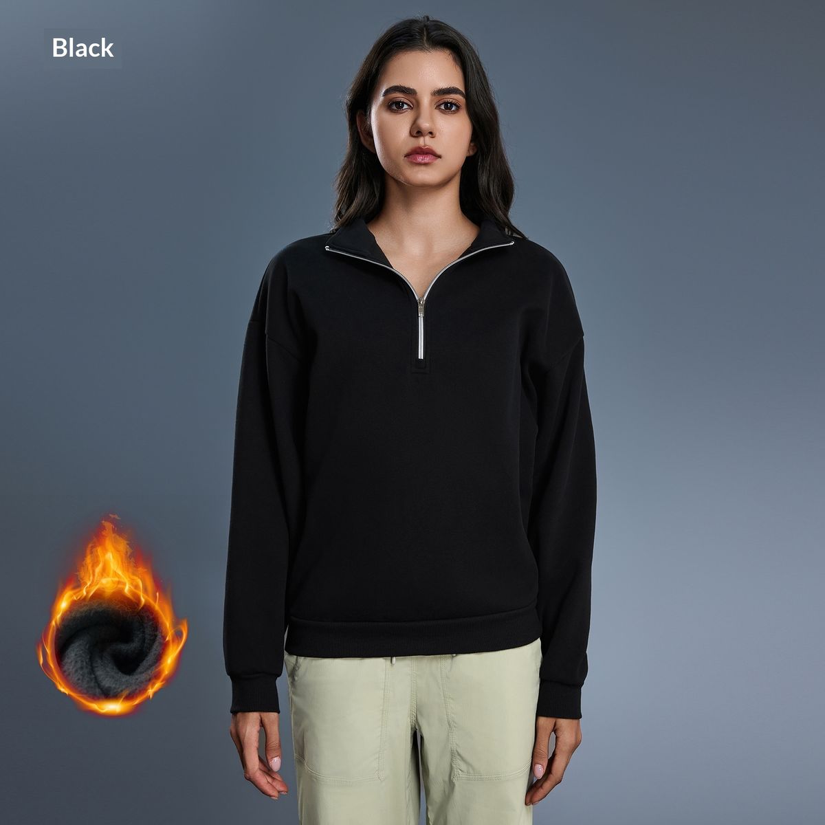 Autumn/Winter Half Zip Stand Collar Sweatshirt, Skin Friendly Fleece Lined, Warm, Loose Fit, Versatile, Casual Long Sleeved Top, D25154_ecoleips.com