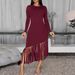 Plus Size Elegant Fringe Dress Women's Solid Color Long Sleeve Bodycon Evening Gown With Round Neck_ecoleips.com