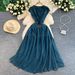 Women's Retro Chinese Style Casual Cardigan Denim Maxi Dress Sleeveless Elastic Waist Slimming Full Skirt Dress_ecoleips.com