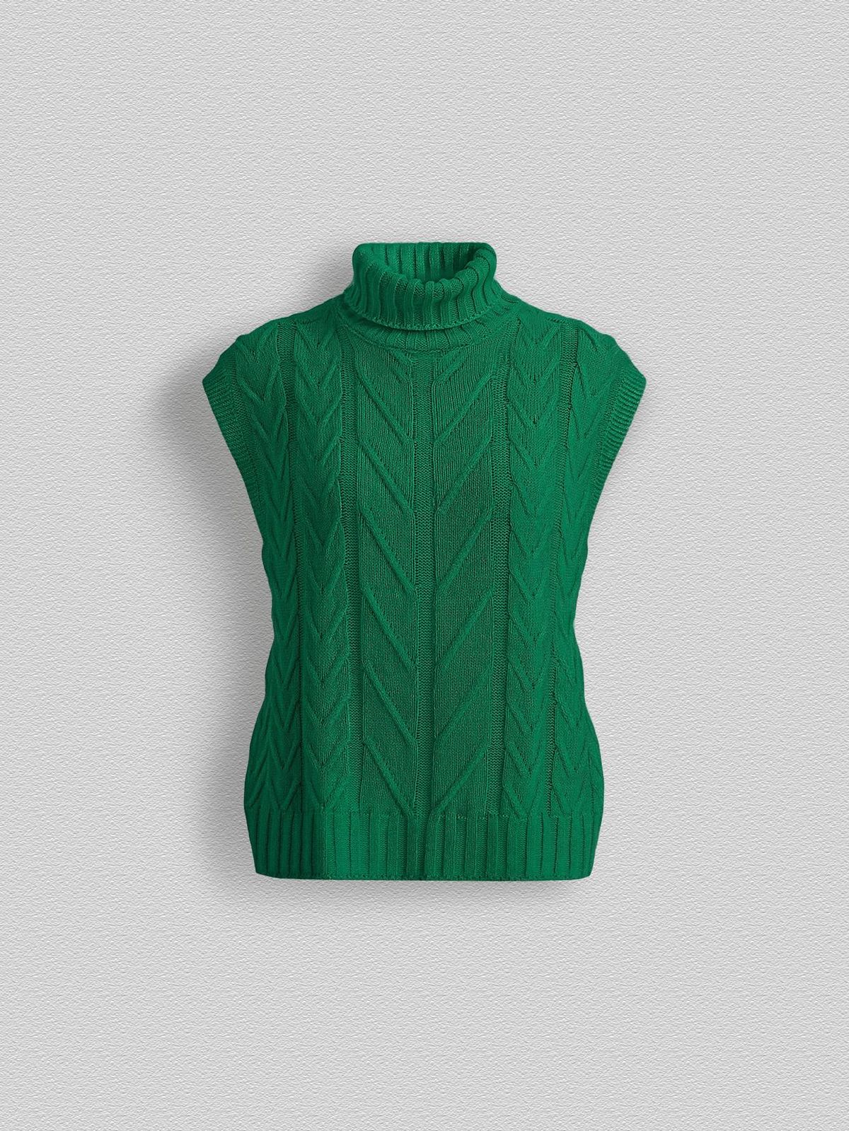 Women's Turtleneck Cable Knit Vest, Loose Short Sleeve Casual Sweater Top_ecoleips.com
