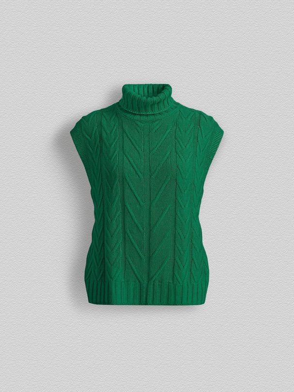 Women's Turtleneck Cable Knit Vest, Loose Short Sleeve Casual Sweater Top_ecoleips.com
