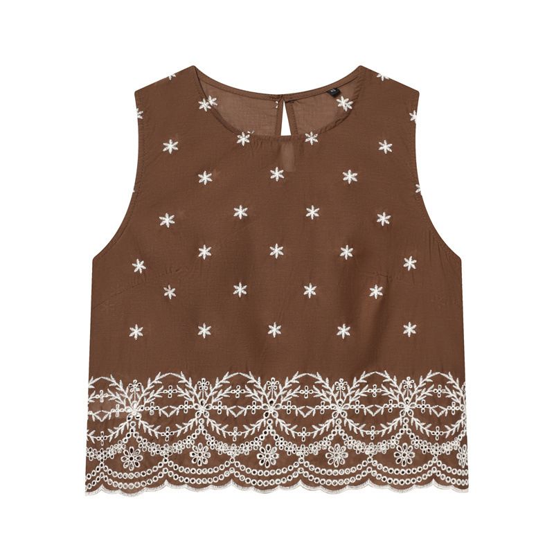 Women's Spring Fashion Casual Loose Top And Skirt Set Hollow Out Embroidered Design Elastic Waist Full-Length Pants_ecoleips.com