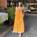 Bohemian Yellow Strap For Women Summer Dali Yunnan Travel Vacation Dopamine Beach Long Dress_ecoleips.com