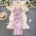 YuooMuoo Elegant Bodycon Split Dress Women Summer 2024 Sleeveless Bandage Backless Sexy Outfits Black Birthday Party Sundress_ecoleips.com