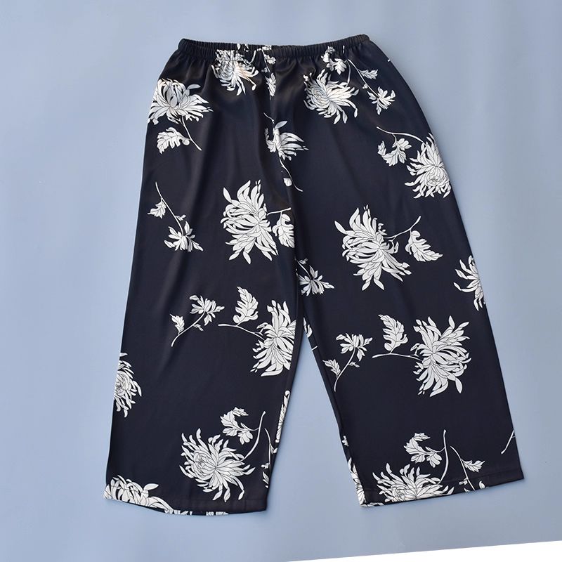 Silk Sleep Pants For Women Summer Ice Silk Loose Air Conditioning Thin Large Size Home Pants Comfortable Cropped Pants Nightwear_ecoleips.com