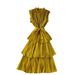 Women's French Style Dress Yellow Heavy Duty Pleated Collar Tie Waist Slimming Chiffon Cake Skirt With Ruffles Casual Summer Dress_ecoleips.com