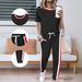 Women's Short Sleeve Top And Pants Set | Crewneck Casual Two-Piece Outfit | Summer Lounge Matching Co-ords_ecoleips.com