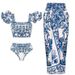 Women's Clothing Exclusive New Women's Sun Protection Swimwear Gauze Skirt Printed Swimsuit Female Bikini_ecoleips.com