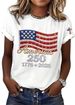Women's 250th Anniversary American Flag Print T-Shirt, Faux Rhinestone 4th Of July Casual Style Tee Shirt_ecoleips.com