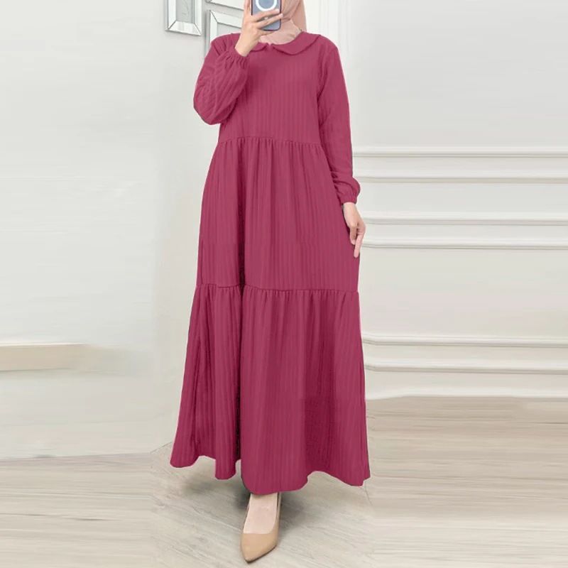 Spot Cross Border Muslim Women's Lotus Leaf Skirt Puff Sleeve Sweet Dress Robe Dubai Turkish Sun Skirt_ecoleips.com