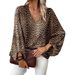 Women's Clothing V Neck Leopard Print Casual Long Sleeved Tops For Women_ecoleips.com