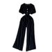 Women's Three-Button V-Neck Puff Sleeve Jumpsuit Summer Slimming Elastic Waist Wide Leg Pants Size Democracy_ecoleips.com