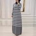 Women's Clothing Knitted Striped Long Fashionable And Elegant Dress_ecoleips.com