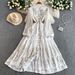 Vintage Embroidered Peplum Dress – Floral Lace Collar, High Waist & Flared Hem For Timeless Elegance (Multiple Colors, One Size)_ecoleips.com