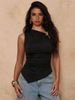 Aria Basics Aria Basics European American Cross-border 2026 Women's Sleeveless Tank Top With Metal Buckle, Solid Color, Irregular Pleats,_ecoleips.com