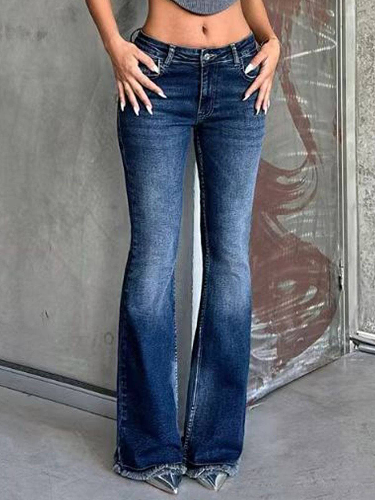 Vintage-Inspired Flare Jeans For Women – Stretchy Bootcut Denim Pants With Distressed Wash (XS-XL, Cotton-Polyester Blend, Y2K Retro Style)_ecoleips.com