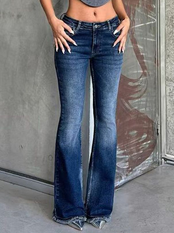 Vintage-Inspired Flare Jeans For Women – Stretchy Bootcut Denim Pants With Distressed Wash (XS-XL, Cotton-Polyester Blend, Y2K Retro Style)_ecoleips.com