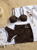 Women's Clothing Women Sexy Fashion Simple Solid Color Irregular Gold Bikini Decoration Three-Piece Swimwear Set_ecoleips.com