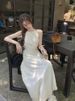 Elegant Backless Neckline Strapless Summer Dress Women's Waist-Cinching Beach Vacation Sleeveless Beach Skirt_ecoleips.com