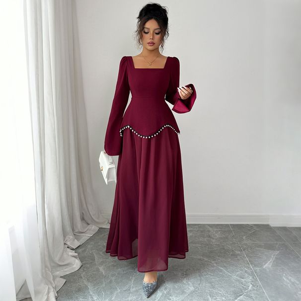 Voya Recommend! Women's Elegant And Simple Long Sleeved High-end Long Skirt Dress, Autumn And Winter Elegant And Fashionable Long Skirt_ecoleips.com