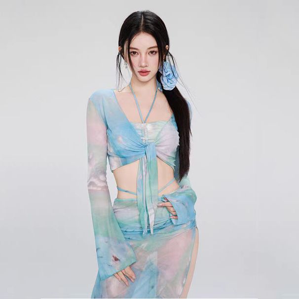 Verve Women's Swimsuit Two-Piece Bikini Four-Piece Set Sleeve Long Skirt Sun Protection New Swimwear Vacation Beach Hot Spring_ecoleips.com