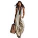2026 New Design Sense Linen Blend Comfortable Breathable Sleeveless V-neck Low Cut Daily Casual Pants With Zipper Stand Up Collar Jumpsuit_ecoleips.com