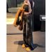 Women's Clothing High-Waisted Wide Leg Straight Jeans Fleece Lined Black Floral Print Rhinestone Detail Floor-Length Autumn/Winter_ecoleips.com